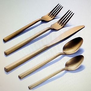 Alata Cube Golden 20 piece forged silverware set stainless steel flatware New